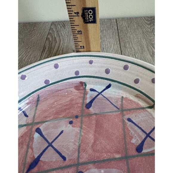 Vintage Studio Pottery 11” Plate Platter Dish Handles Abstract Signed Blue Pink - Picture 6 of 7